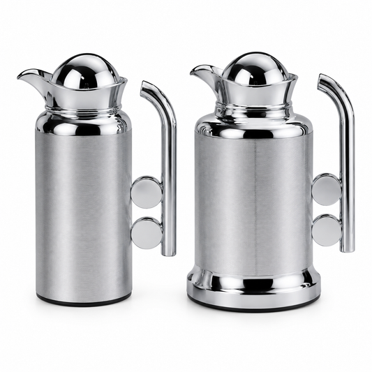 Modern Silver Vacuum Flask Set with Abstract Handle - Silver + Silver