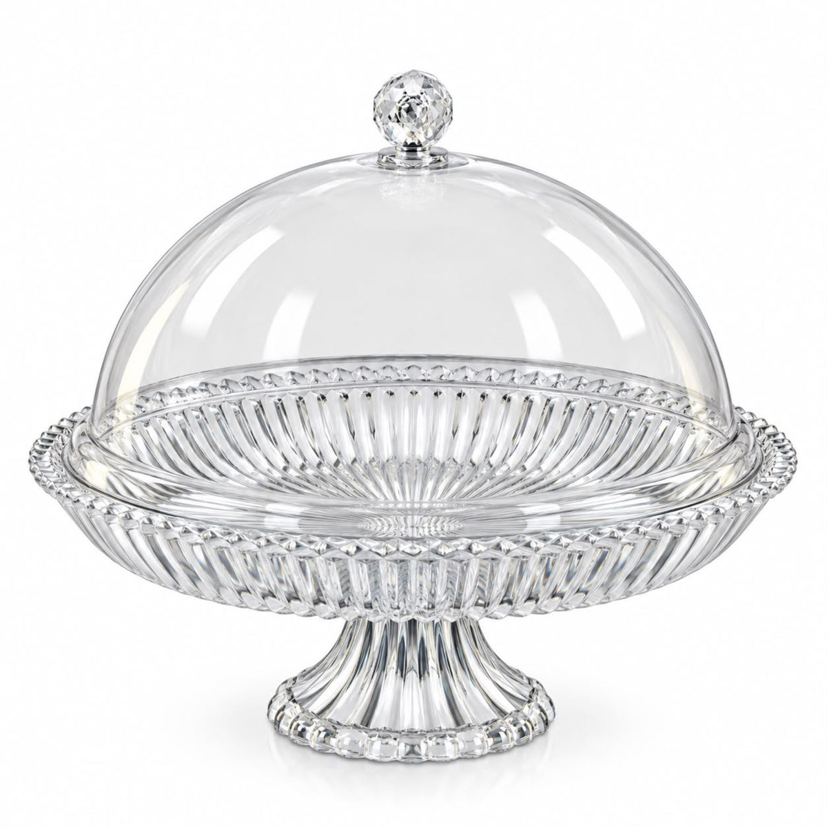 Luxury Clear Pedestal Serving Stand with Dome Cover – Large Fluted Cake, Pastry & Dessert Display