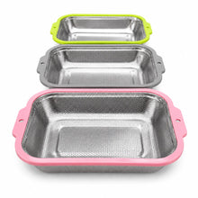 3-Piece Stainless Steel Rectangular Mesh Strainer Set with Color-Coated Handles – Medium Nesting Kitchen Colanders for Washing, Draining & Rinsing