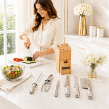 Alina Stainless Steel Knife Set with Wooden Block & Integrated Kitchen Shears