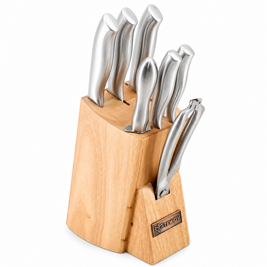 Alina Stainless Steel Knife Set with Wooden Block & Integrated Kitchen Shears