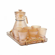 Amber Ribbed Glass Tea Set with Tray
