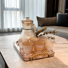 Amber Ribbed Glass Tea Set with Tray