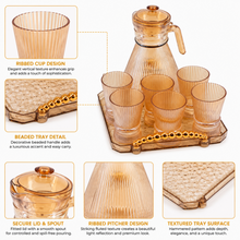 Amber Ribbed Glass Tea Set with Tray