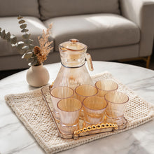 Amber Ribbed Glass Tea Set with Tray