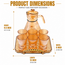 Amber Ribbed Glass Tea Serving Set with Pitcher, 6 Cups & Decorative Tray