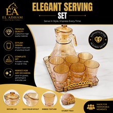 Amber Ribbed Glass Tea Set with Tray