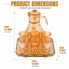 Amber Ribbed Glass Tea Set with Tray