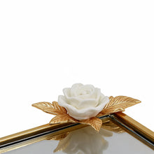 Zeyve Gold Mirrored Rectangular Serving Tray with Floral Accents & Handles