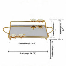 Zeyve Gold Mirrored Rectangular Serving Tray with Floral Accents & Handles