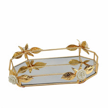 Zeyve Gold Leaf Mirrored Serving Tray with Floral Accents