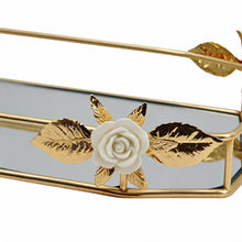 Zeyve Gold Leaf Mirrored Serving Tray with Floral Accents