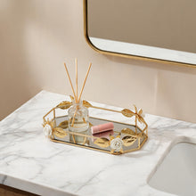 Zeyve Gold Leaf Mirrored Serving Tray with Floral Accents