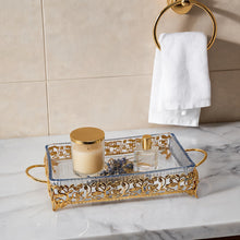 Ornate Rectangular Glass Serving Tray with Gold Floral Frame