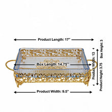 Ornate Rectangular Glass Serving Tray with Gold Floral Frame