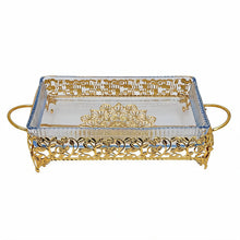 Ornate Rectangular Glass Serving Tray with Gold Floral Frame