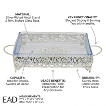 Ornate Rectangular Glass Serving Tray with Silver Floral Frame
