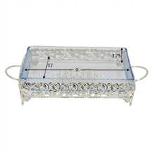 Ornate Rectangular Glass Serving Tray with Silver Floral Frame