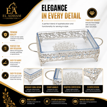 Ornate Rectangular Glass Serving Tray with Silver Floral Frame