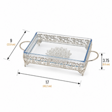 Ornate Rectangular Glass Serving Tray with Silver Floral Frame