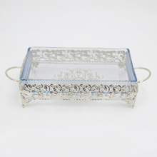 Ornate Rectangular Glass Serving Tray with Silver Floral Frame