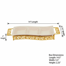 ZEYVE Luxury Triple-Section Ceramic Serving Dish with Gold Metal Stand