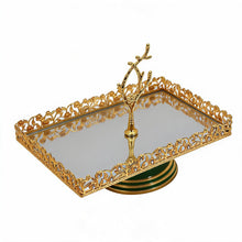 ZEYVE Luxury Gold Mirrored Serving Stand with Ornate Branch Handle