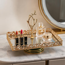 ZEYVE Luxury Gold Mirrored Serving Stand with Ornate Branch Handle