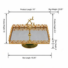 ZEYVE Luxury Gold Mirrored Serving Stand with Ornate Branch Handle