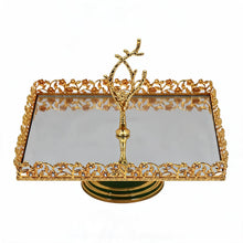 ZEYVE Luxury Gold Mirrored Serving Stand with Ornate Branch Handle