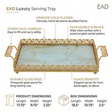 Zeyve Gold Rectangular Mirrored Serving Tray with Ornate Handles - 18.5" x 10.5"