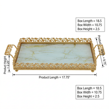 Zeyve Gold Rectangular Mirrored Serving Tray with Ornate Handles - 18.5" x 10.5"