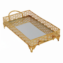 ZEYVE Rectangular Mirrored Serving Tray with Decorative Metal Frame - Gold (Medium)