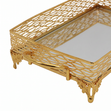 ZEYVE Rectangular Mirrored Serving Tray with Decorative Metal Frame - Gold (Medium)
