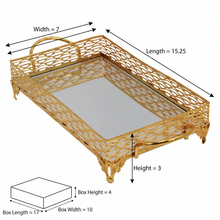 ZEYVE Rectangular Mirrored Serving Tray with Decorative Metal Frame - Gold (Medium)