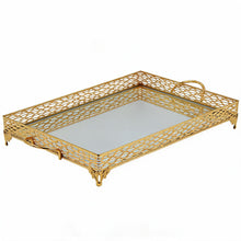 ZEYVE Rectangular Mirrored Serving Tray with Decorative Metal Frame - Gold