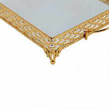 ZEYVE Rectangular Mirrored Serving Tray with Decorative Metal Frame - Gold