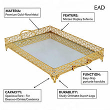 ZEYVE Rectangular Mirrored Serving Tray with Decorative Metal Frame - Gold