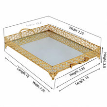 ZEYVE Rectangular Mirrored Serving Tray with Decorative Metal Frame - Gold
