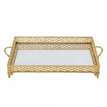 ZEYVE Rectangular Mirrored Serving Tray with Decorative Metal Frame - Gold