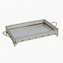 ZEYVE Rectangular Mirrored Serving Tray with Decorative Metal Frame - Silver