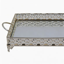 ZEYVE Rectangular Mirrored Serving Tray with Decorative Metal Frame - Silver