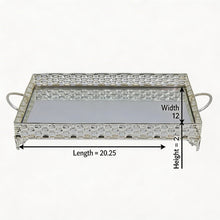ZEYVE Rectangular Mirrored Serving Tray with Decorative Metal Frame - Silver