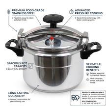 Heavy-Duty Aluminum Pressure Cooker with Safety Lock Lid - 7L