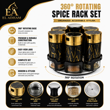 6-Piece Glass Spice Jar Set with Turntable Stand, Black & Gold