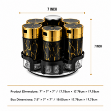 6-Piece Glass Spice Jar Set with Turntable Stand, Black & Gold