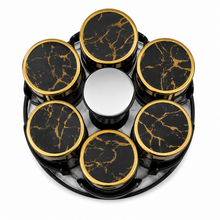 6-Piece Glass Spice Jar Set with Turntable Stand, Black & Gold