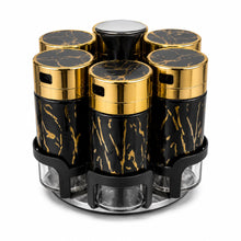 6-Piece Glass Spice Jar Set with Turntable Stand, Black & Gold