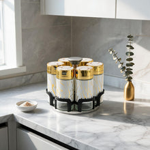 Premium 6 Piece Glass Spice Jars with Turntable Stand