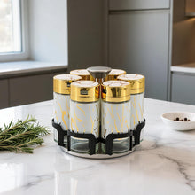 Premium 6 Piece Glass Spice Jars with Turntable Stand